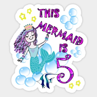 Birthday 5th Mermaid Cards, Journals & Gifts for Five Year Old Girl Gift Sticker